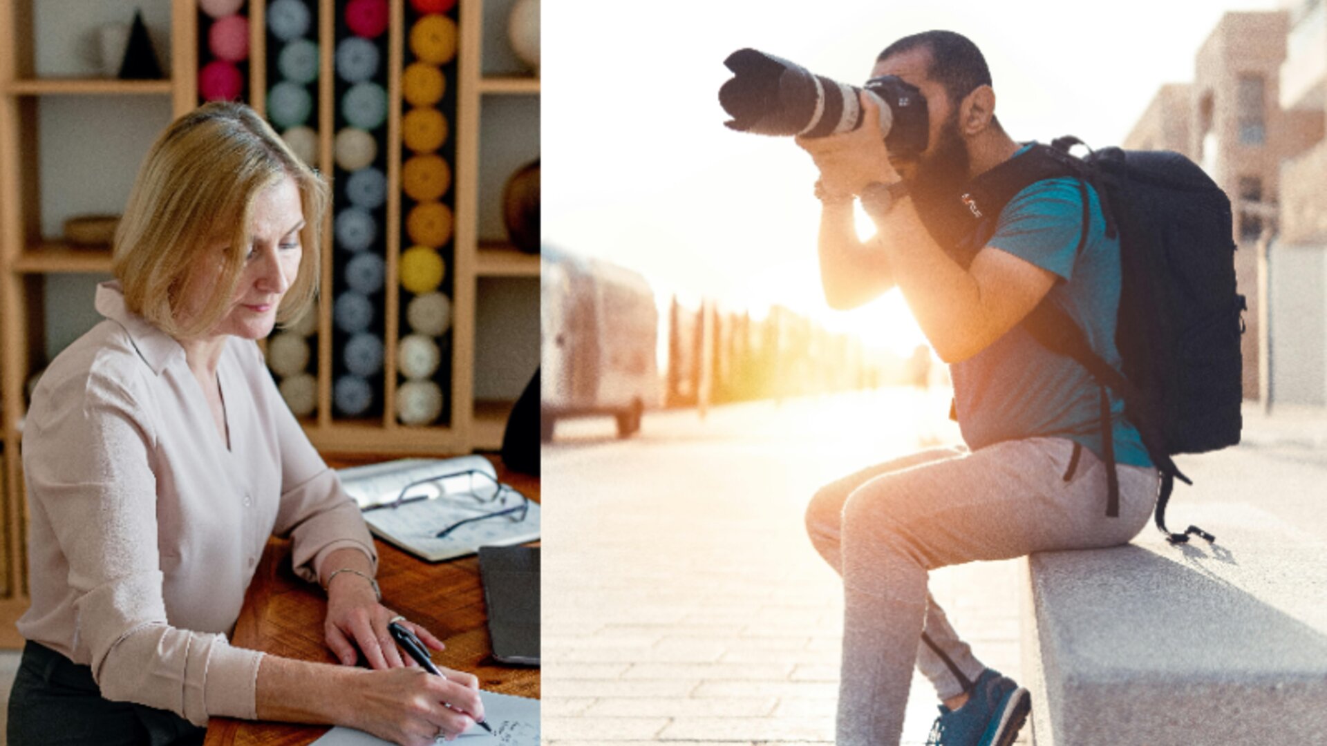 Montage of a textile designer and a photographer