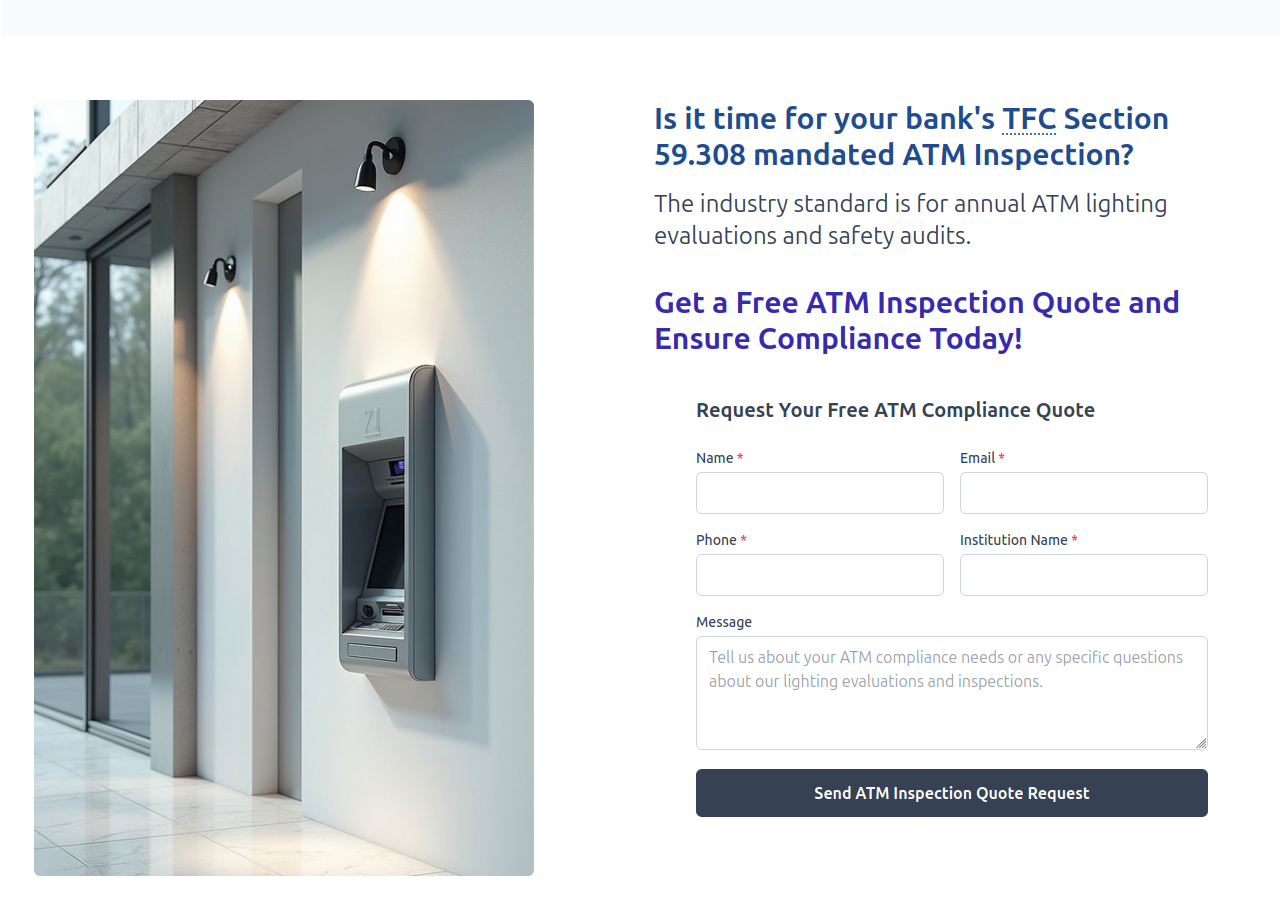 Example image of ATM Safety Expert's website Hero section