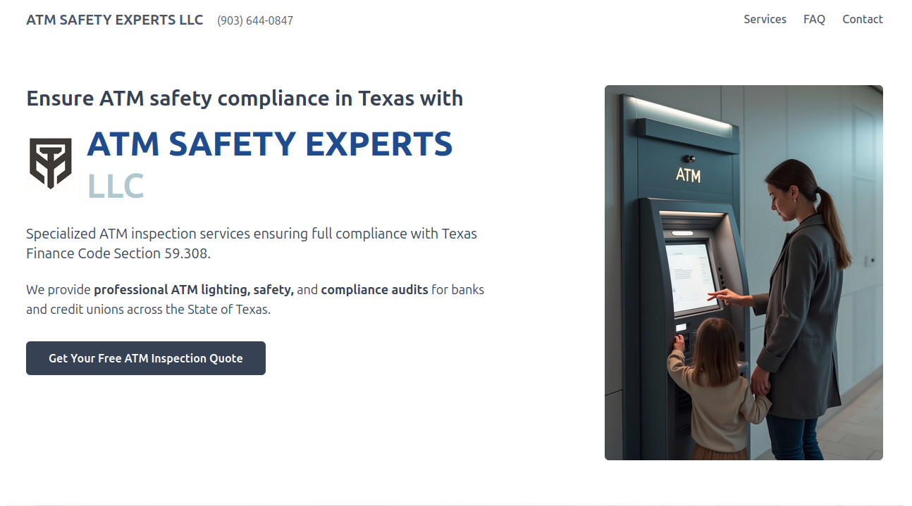 Example image of ATM Safety Expert's website Hero section