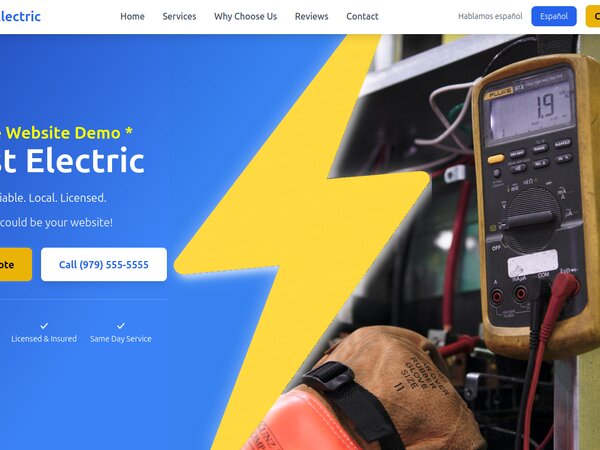 Screenshot of Electrician Website Example